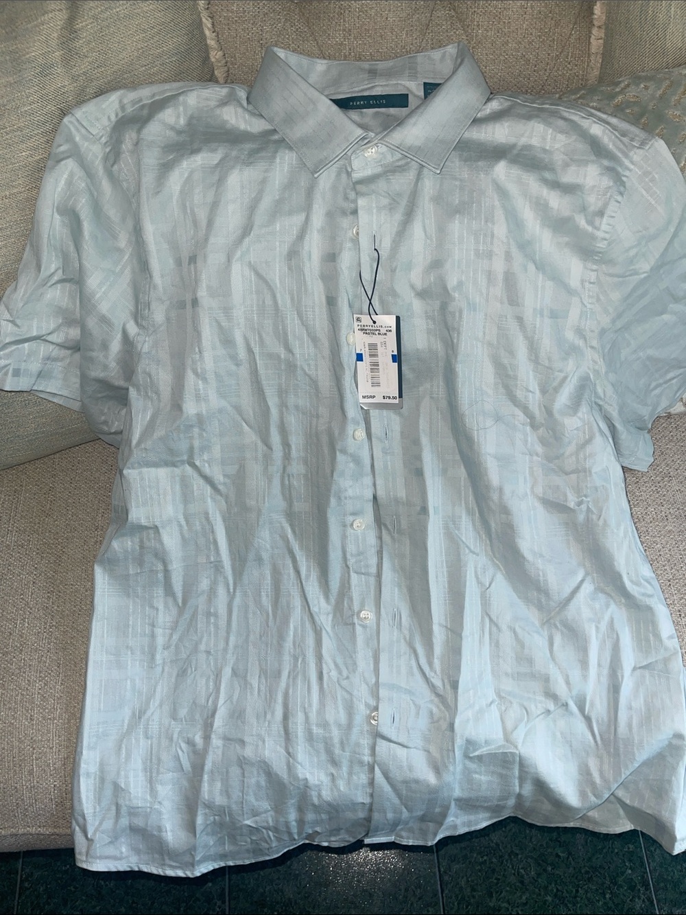 Perry Ellis Light Blue Short-Sleeve Button-Down Shirt